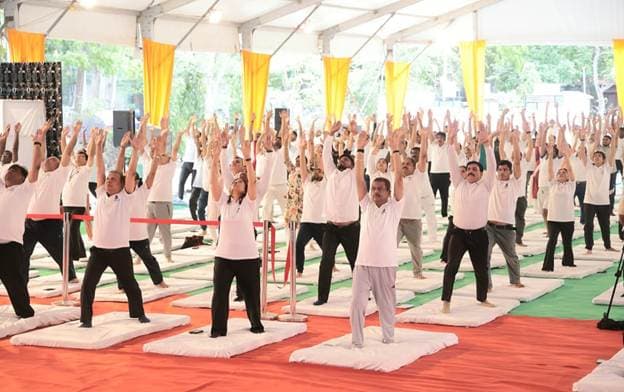 Dharmendra Pradhan leads 12th International Yoga Day celebrations at Delhi University